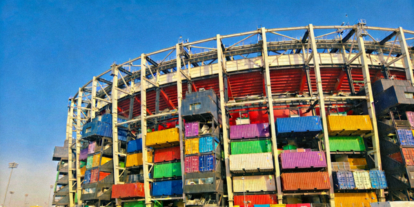 974体育场由彩色集装箱搭建而成的独特外观